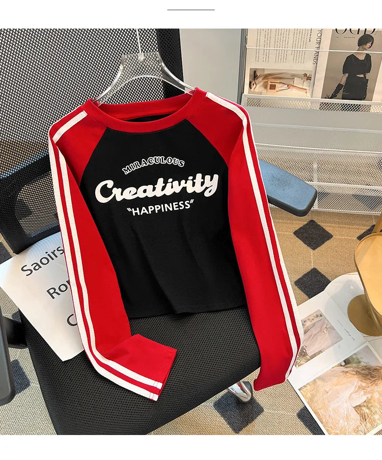 HLJ&GG Retro American Letter Printing Two Piece Sets Women Round Neck Long Sleeve Top And Mesh See Though Pants Outfits 2025 New