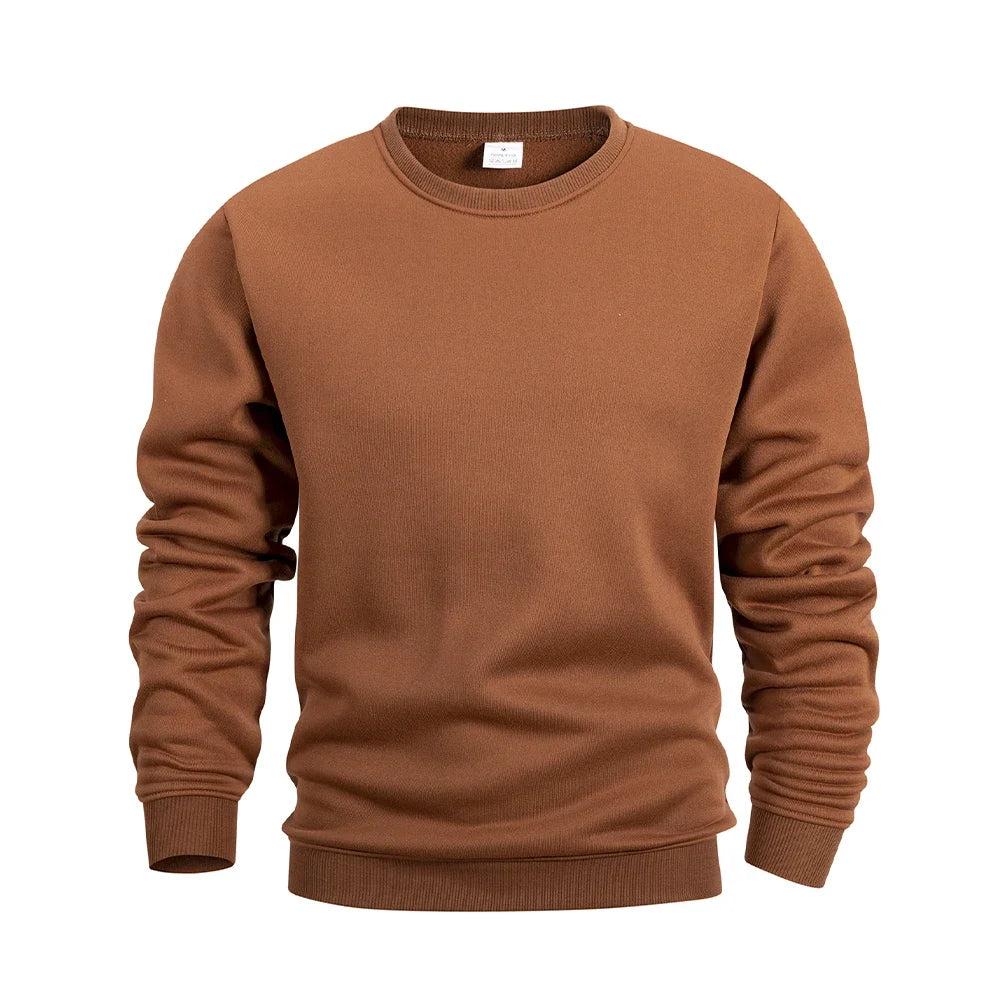 Men's Crew Neck Hoodies Autumn Winter Fleece Warm Casual Loose Pullover Solid Color Round Neck Sport Long Sleeved Sweatshirt