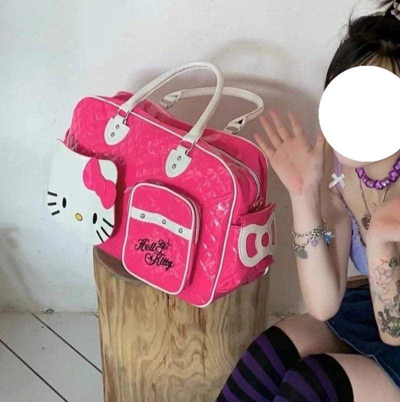 Sanrio Hello Kitty Large Capacity Crossbody Bag Pink Shoulder Bags For Women Y2k Sweet Girl PU Leather Handbag