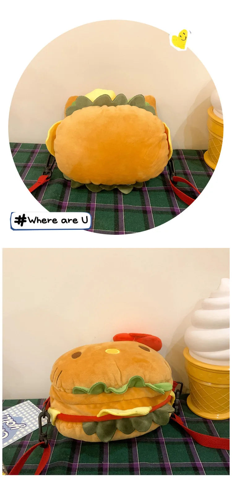 Hello Kitty Kawaii Hamburger Plush Mini Crossbody Bag Adorable Shoulder Purse for Teen Girls Kawaii Fashion Shoulder Bagfor Girl