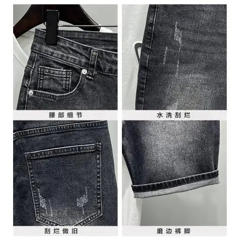 New Summer Men’s Casual 2024 Knee Length Denim Shorts Black Designer Boyfriend Slim Stretch Five Pocket Denim Short Pants