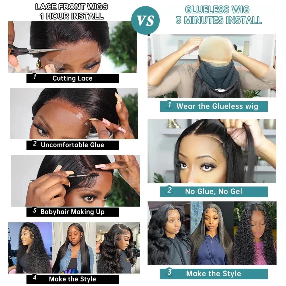 No Silk Human Hair 30 Inch HD Lace Wigs Straight Pre Cut 5x5 4x4 Glueless Closure Lace Human Hair Wigs 200% Wear And Go Wig