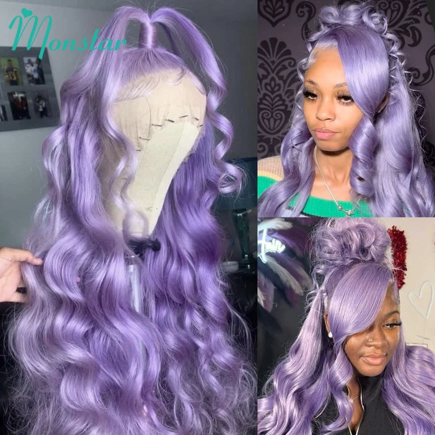 30 40 Inch Lavender Purple Body Wave Lace Front Wigs 613 Colored Human Hair Wigs Pre Plucked 13x6 HD Lace Frontal Wigs for Women