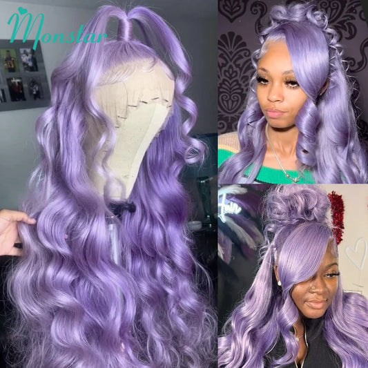 30 40 Inch Lavender Purple Body Wave Lace Front Wigs 613 Colored Human Hair Wigs Pre Plucked 13x6 HD Lace Frontal Wigs for Women