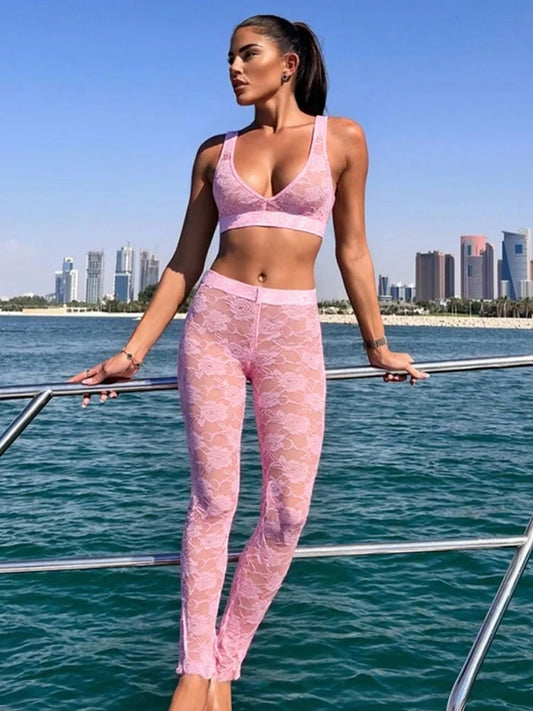 Weird Puss Jacquard Sexy 2 Piece Set Women Thin Summer Coquette Wide Belt Tank Tops+Leggings Stretch Activity Matching Clubwear