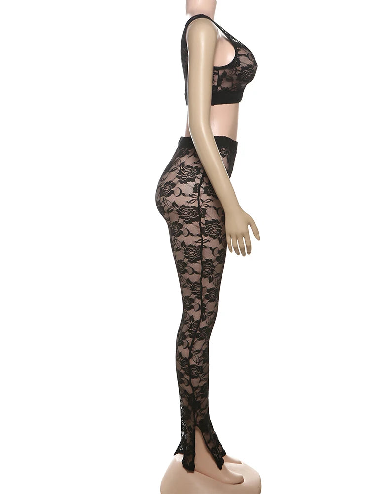 Weird Puss Jacquard Sexy 2 Piece Set Women Thin Summer Coquette Wide Belt Tank Tops+Leggings Stretch Activity Matching Clubwear