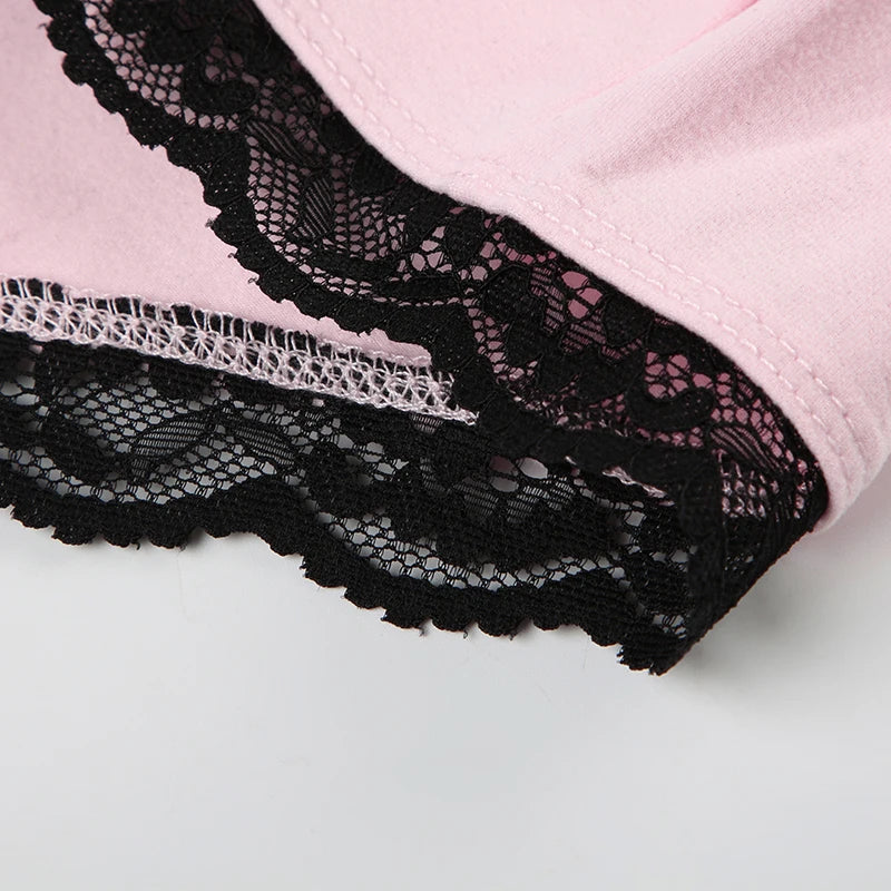 Contrast Lace Patchwork Square Collar Skinny Sexy Straps Rompers Playsuits Sweet Cute Y2K Clothing
