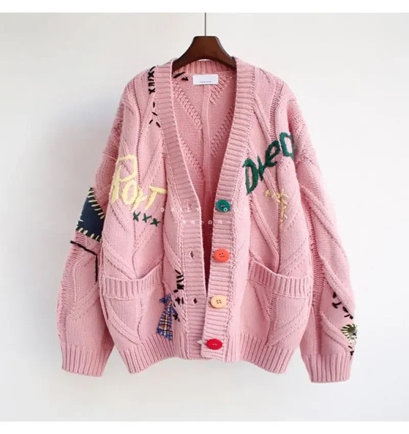HLJ&GG Winter Embroidery Knit Sweater Coats Two Piece Sets Women Button Long Sleeve Top And Plaid Aline Skirts Outfit Streetwear