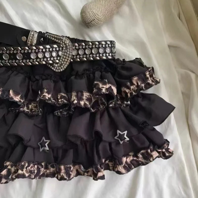 Subculture Gothic Skirt Women Clothing Sexy Leopard A-Line Vintage Streetwear Sweet Y2k Aesthetic Punk Grunge Mini Skrits New