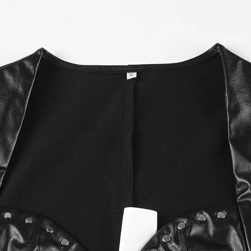 HLJ&GG Fashion Leather Long Sleeve Crop Jacket + Skinny Leopard Pants Two Piece Sets Y2K Cool Girl Outfits Women Sexy Streetwear