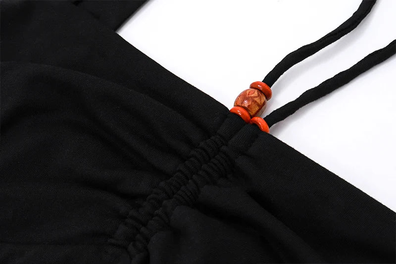 WhereMery Summer Women Black Slim Halter Tank Top Y2K Sexy Square-neck Pleated Backless Crop Tops Casual Sleeveless Bodycon Vest