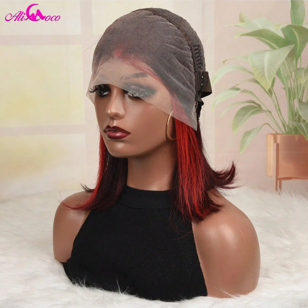 Highlight Red 99J Bob Wig Human Hair 180 Density 13x4 Lace Front Wigs for Women Straight Short Bob Wig Human Hair Wigs