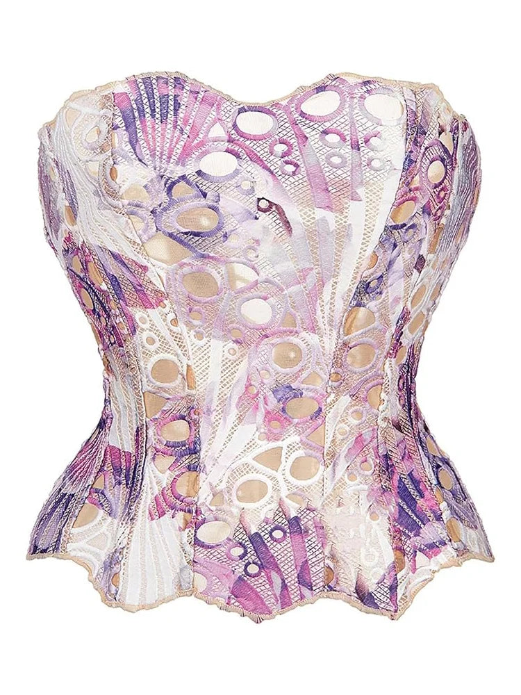 Lace double-layer corset palace style ins-inspired print body-shaping garment multi-colored sexy slim-fitting