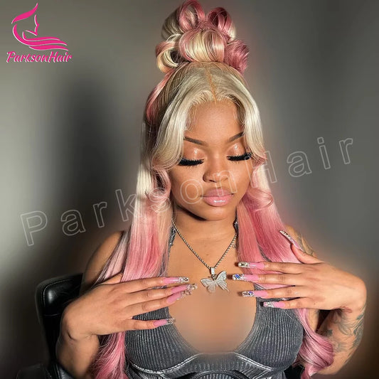 Highlight 13x6 13x4 Lace Front Wig 250 Density Remy Human Hair Wig For Women Ombre Pink Lace Frontal Human Hair Wigs Body Wave