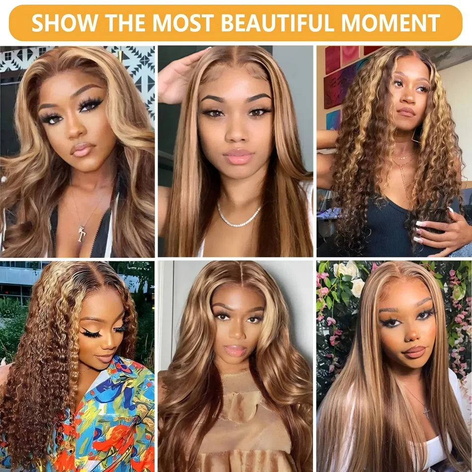 Body wave 4/27 Honey Blonde 30 inch lace front wig human hair hd lace frontal wig 13x6 wig humain hair for Women sale clearance