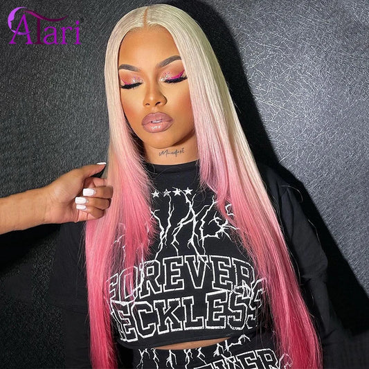 613 Blonde Straight 13x6 Lace Frontal Wig Ombre Rosa Pink 13x4 Lace Front Human Hair Wigs Pre Plucked 180 Density Ombre Lace Wig