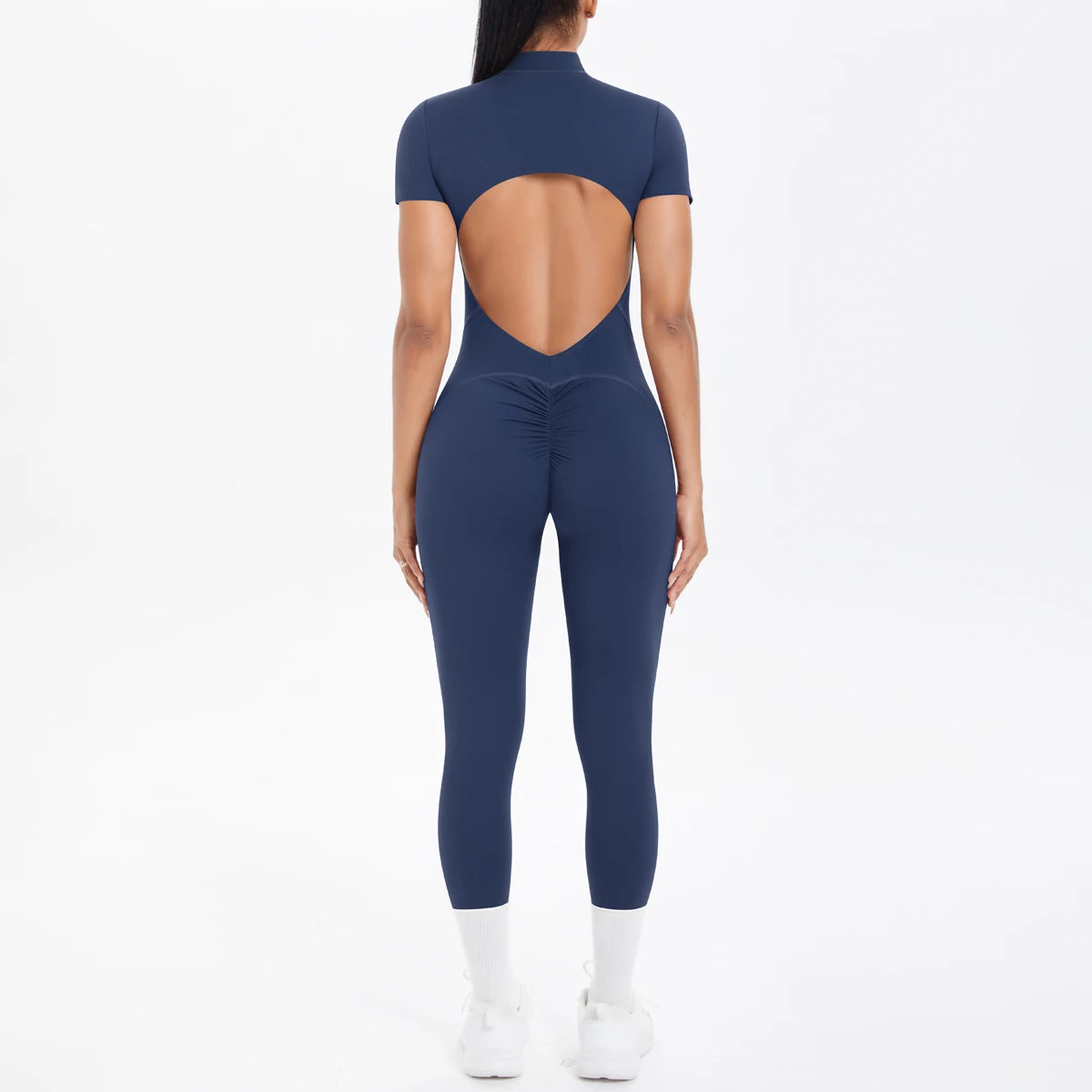 Sexy Backless Bodycon Scrunch Jumpsuit Raises Butt Women Dance Fitness Overalls Push Up With Chest Cushion Yoga Sport Jump Suit
