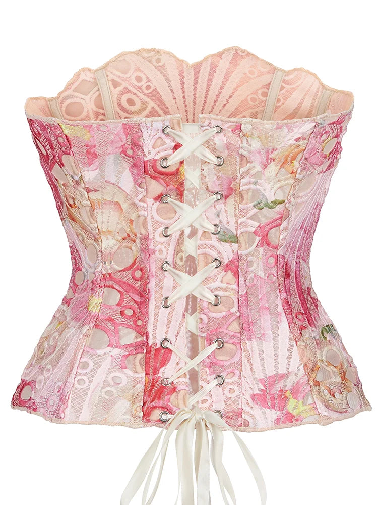 Lace double-layer corset palace style ins-inspired print body-shaping garment multi-colored sexy slim-fitting
