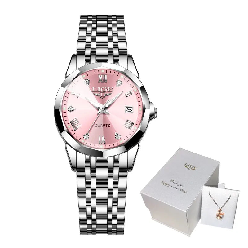 LIGE Elegant Ultrathin Nordic Simple Style Quartz Movement ladies Wristwatch Fashion Stainless Steel Bracelet Belt Watch