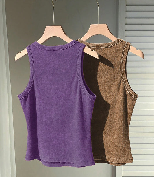 2PCS 100% Cotton Solid Color Washed Vest Womens Summer Casual Tank Top Y2K Sleeveless Clothes Soft Comfortable Sportswear