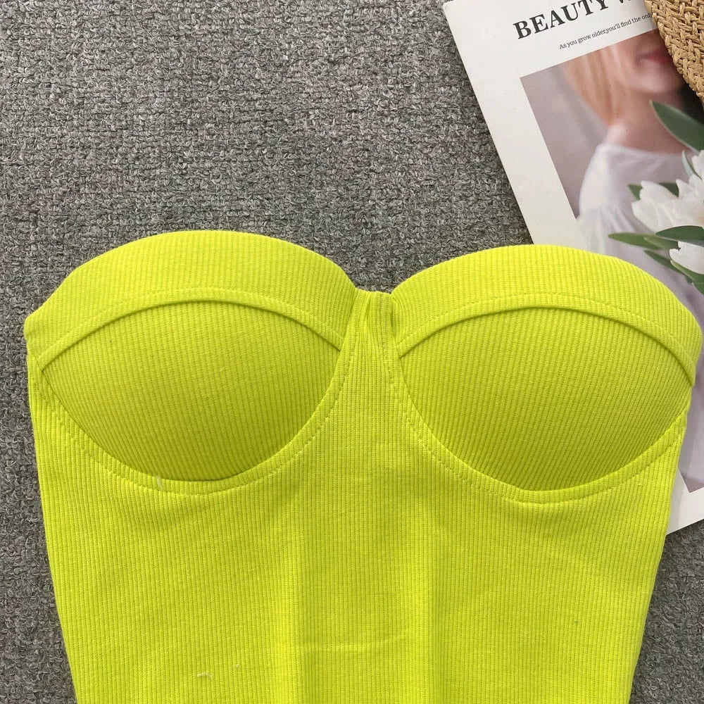 Strapless Western Style Skinny Tanks Camis for Women Summer Casual Solid Colours Female Corset Crop Tube Tops with Built In Bras