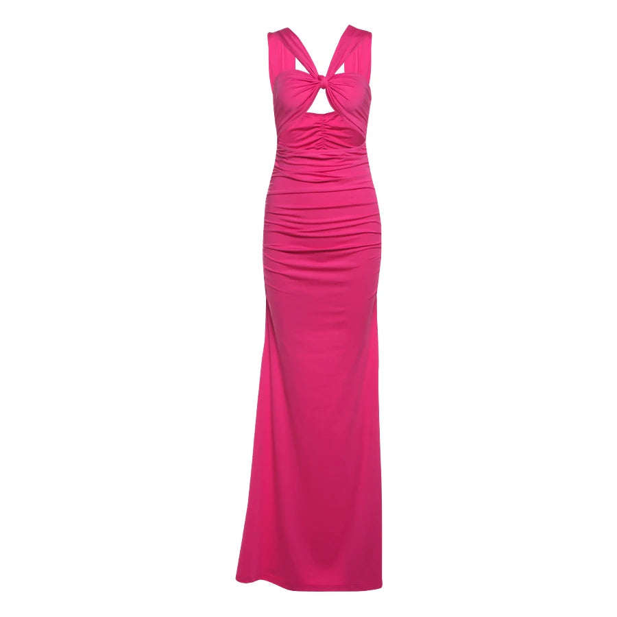 Weird Puss Sexy Hollow Maxi Dress Women V-Neck Off Shoulder Ruched Skinny Peach Hip Midnight Fashion Prom Party Elegant Vestidos