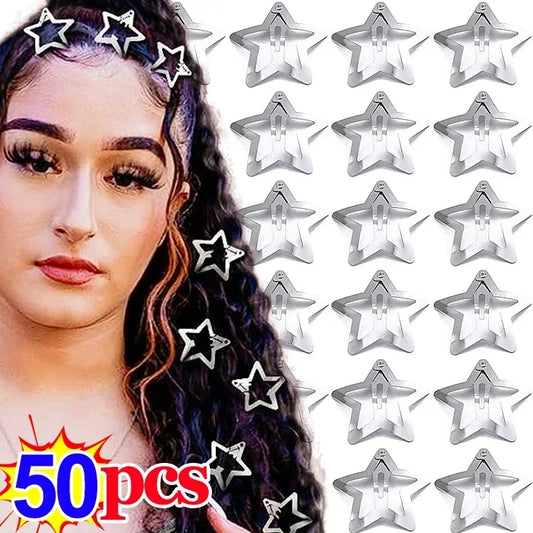 Y2K Silver Star Metal Hair Clips
