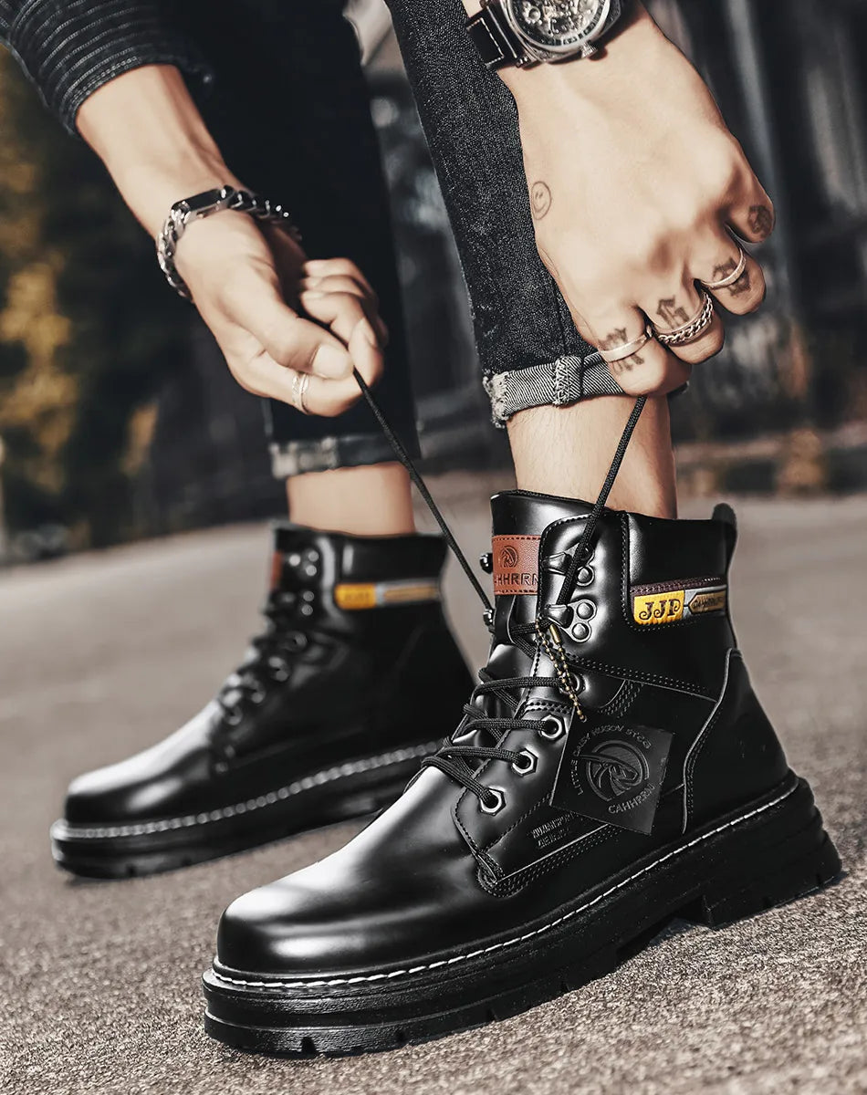 Lace-UP High Quality Fashion Man Outdoor Free Shipping 2024 New Footwear Male Brand Leather Shoes for Men Work Safety Mid-top