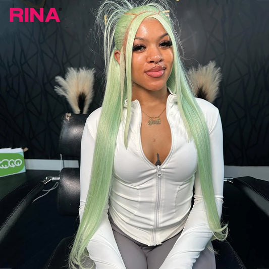 Light Mint Green Straight 13x6 Frontal Human Wig Pre Plucked 613 Colored Bone Straight Transparent 13x4 Lace Front Wig for Women