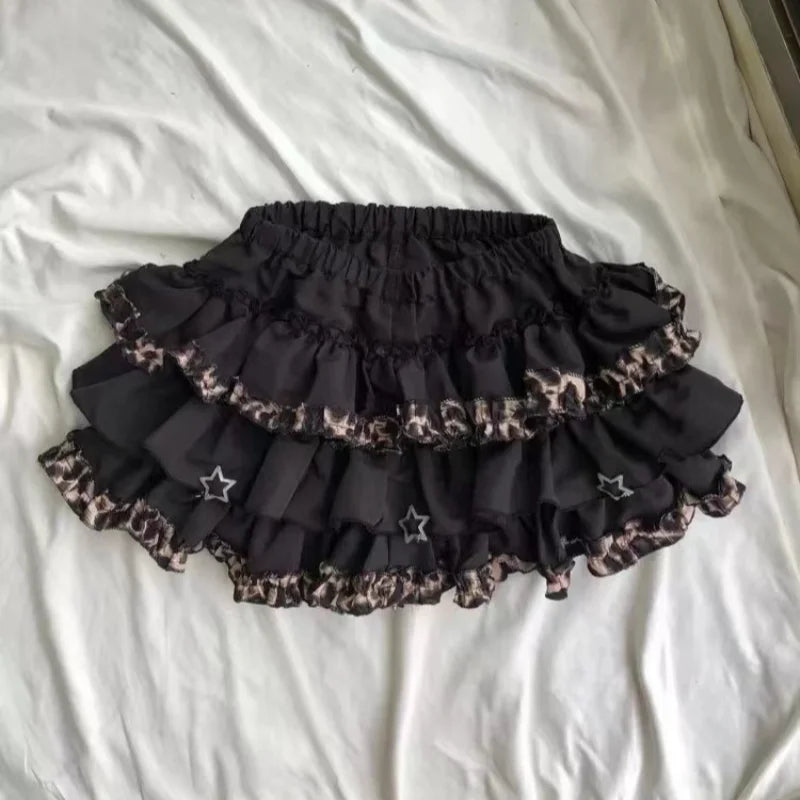 Subculture Gothic Skirt Women Clothing Sexy Leopard A-Line Vintage Streetwear Sweet Y2k Aesthetic Punk Grunge Mini Skrits New