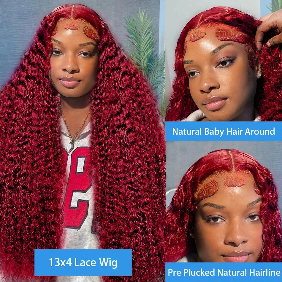 Wet And Wavy 99j Lace Frontal Wig Human Hair Burgundy 13x6 Hd Lace Frontal Human Hair Wig Red Curly Lace Front Human Hair Wigs