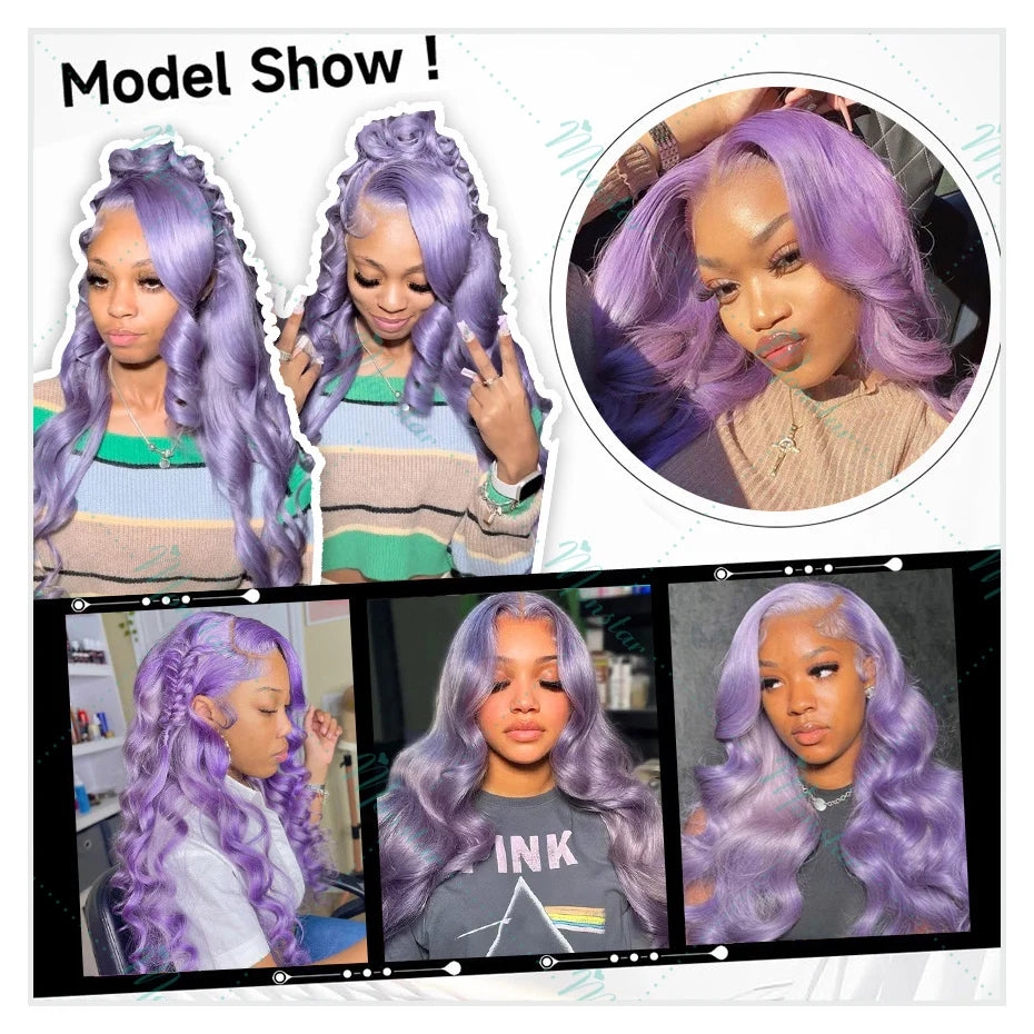 30 40 Inch Lavender Purple Body Wave Lace Front Wigs 613 Colored Human Hair Wigs Pre Plucked 13x6 HD Lace Frontal Wigs for Women