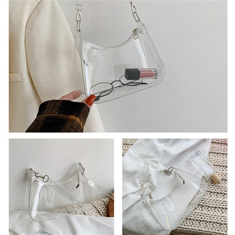 Clear Jelly Shoulder Bag For Women, Y2K Small Zipper Underarm Purses & Fashion Handbag