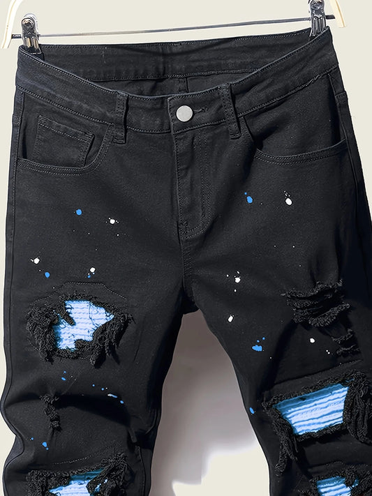 Denim Splash-Ink Patchwork Jeans, men's jeans