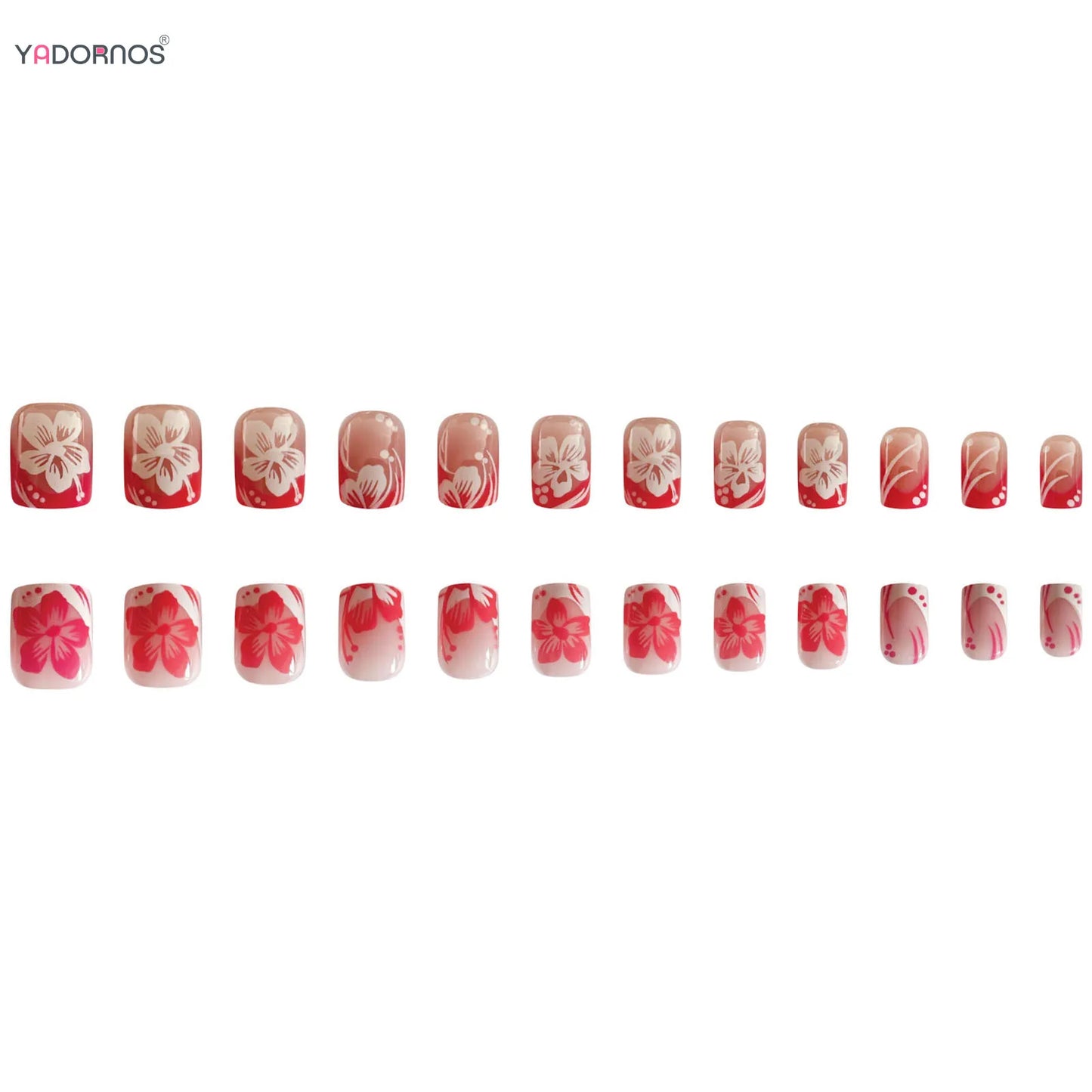 24Pcs Fairy White Flower Fake Nails Pink French Tip Press on Nails Short Square Wearable False Nail for Girls DIY