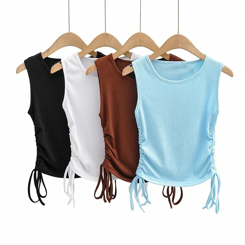 Summer NEW Arrival Women Solid Color Sexy Causal Crop Top With String Both Side Club For Fashion Ladies