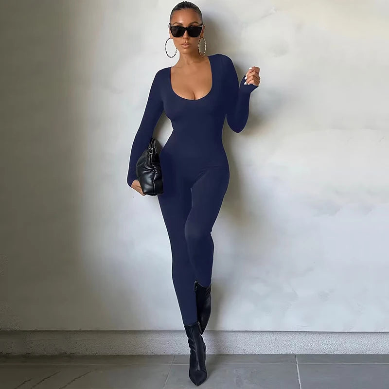 Dulzura Women 2024 Autumn Winter Long Sleeve Bodycon Streetwear Jumpsuit Overall One Piece Outfit Wholesale Items for Business