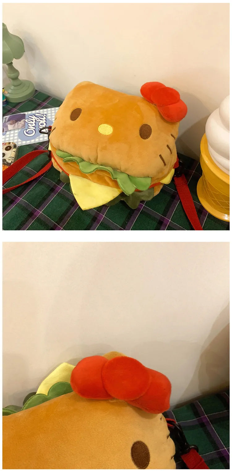 Hello Kitty Kawaii Hamburger Plush Mini Crossbody Bag Adorable Shoulder Purse for Teen Girls Kawaii Fashion Shoulder Bagfor Girl