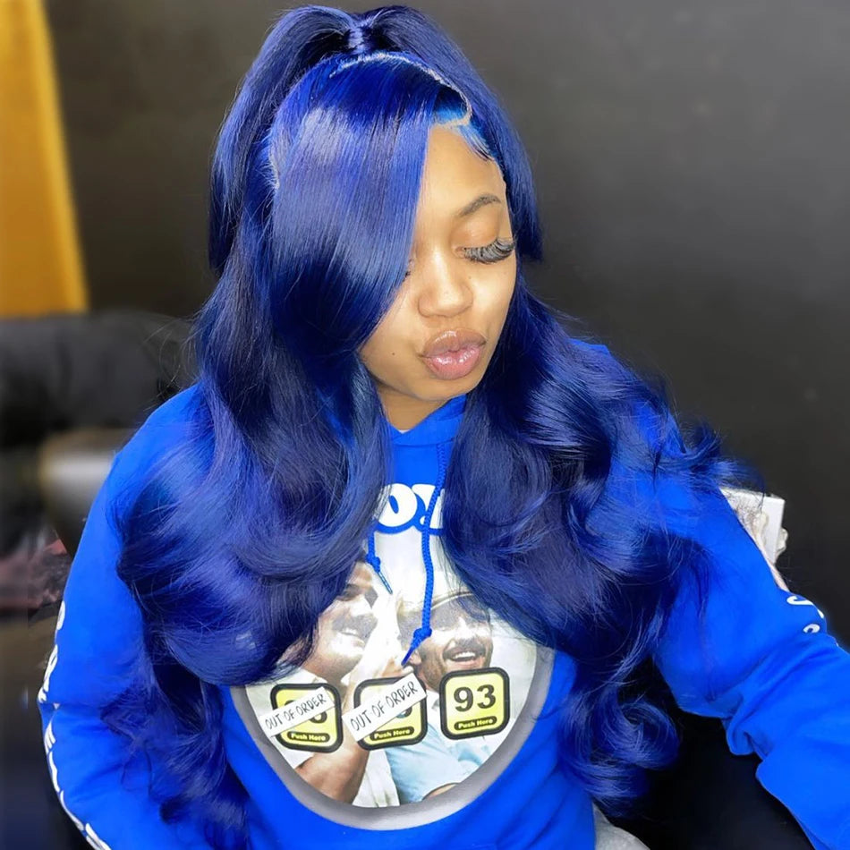 Navy Blue Color Body Wave 13x4 Lace Front Wig Brazilian Colored Blue Human Hair Wigs For Women Remy Preplucked Lace Frontal Wigs