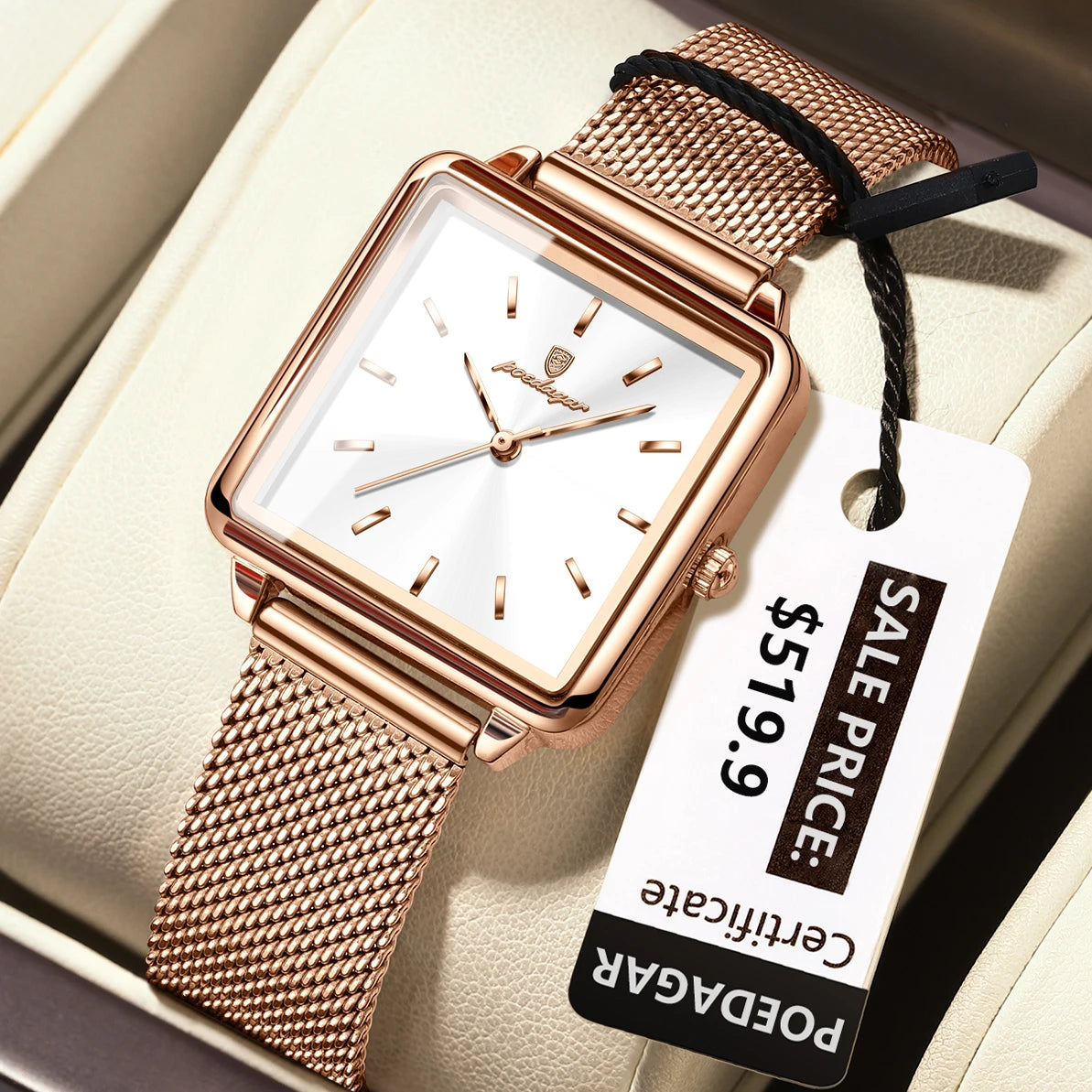 POEDAGAR Fashion Ladies Watch Waterproof Square Elegant Watch, Mesh Stainless Steel Quartz, lady's Watches, Reloj