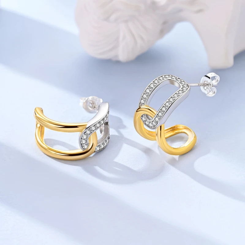Fashion Gold ladies Hoop Earring 925 Sterling Silver Sparkling Zircon Round Ear Stud Earrings Fine Jewelry Lover Anniversary Gift