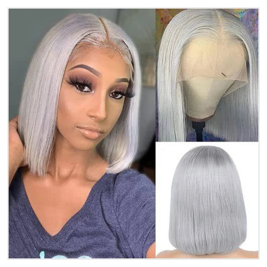 Sliver Grey Short Bob Human Hair Wigs 13x6 613 Blonde Bob Wig Transparent Lace Frontal Wig Bone Straight Brazilian Remy Hair Wig