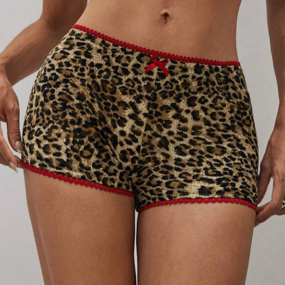 HLJ&GG Sexy Glossy Leather Corset Two Piece Sets Women Off Shoulder Slim Crop Top+Leopard Shorts Outfits Fashion Y2K Streetwear