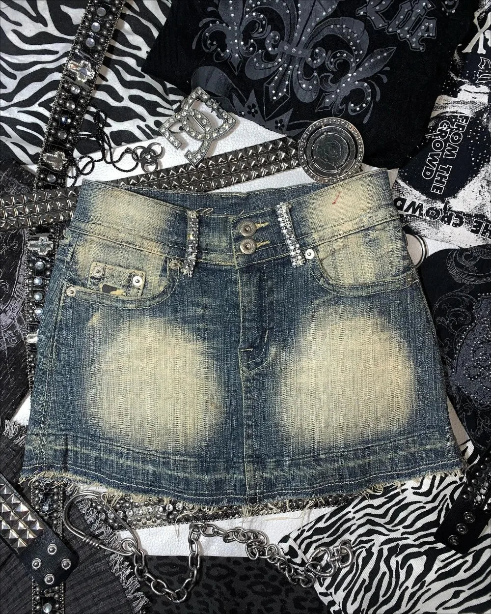 Y2k Retro Washed Camouflage Pattern Mini Skirt with High Waist and Hip Wrapped A Line Pleated Skirt Fashion Gothic jeans Skirts