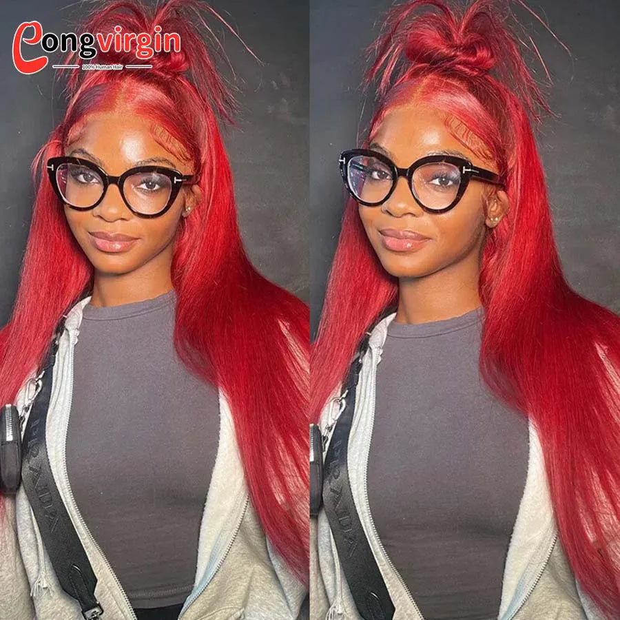 250% Hot Red 360 Full Lace Wig Human Hair Pre Plucked Hd Transparent Lace Front Wig 99J Bone Straight Lace Frontal Wig For Women