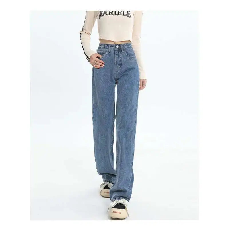 Ladies Vintage Wide Leg Jeans Girls High Waist Pants Female Fashion Black Black Grey Retro Blue Light Blue Pink Trousers