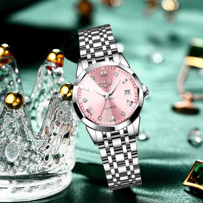 LIGE Elegant Ultrathin Nordic Simple Style Quartz Movement ladies Wristwatch Fashion Stainless Steel Bracelet Belt Watch