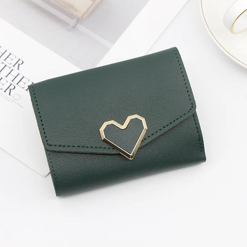 Korean version women wallet short heart-shaped three fold women's wallet multi card slot card bag zero wallet purses for women