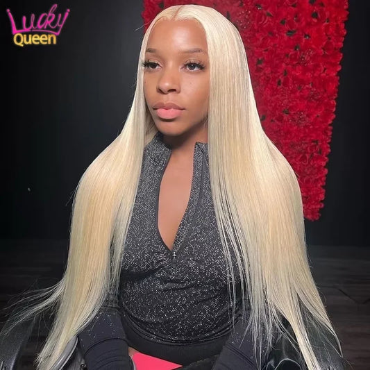 Fluorescent Green Bright 13x6 Frontal 613 Colorful Straight Human Hair Wigs For Women 180 Density Pre Plucked Transparent Lace