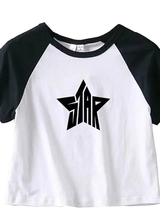Y2K Clothes Star Tops, Tshirt Harajuku Retro Fashion Gothic Short Sleeve Crop Sexy Tops Aesthetics Tops Short Navel